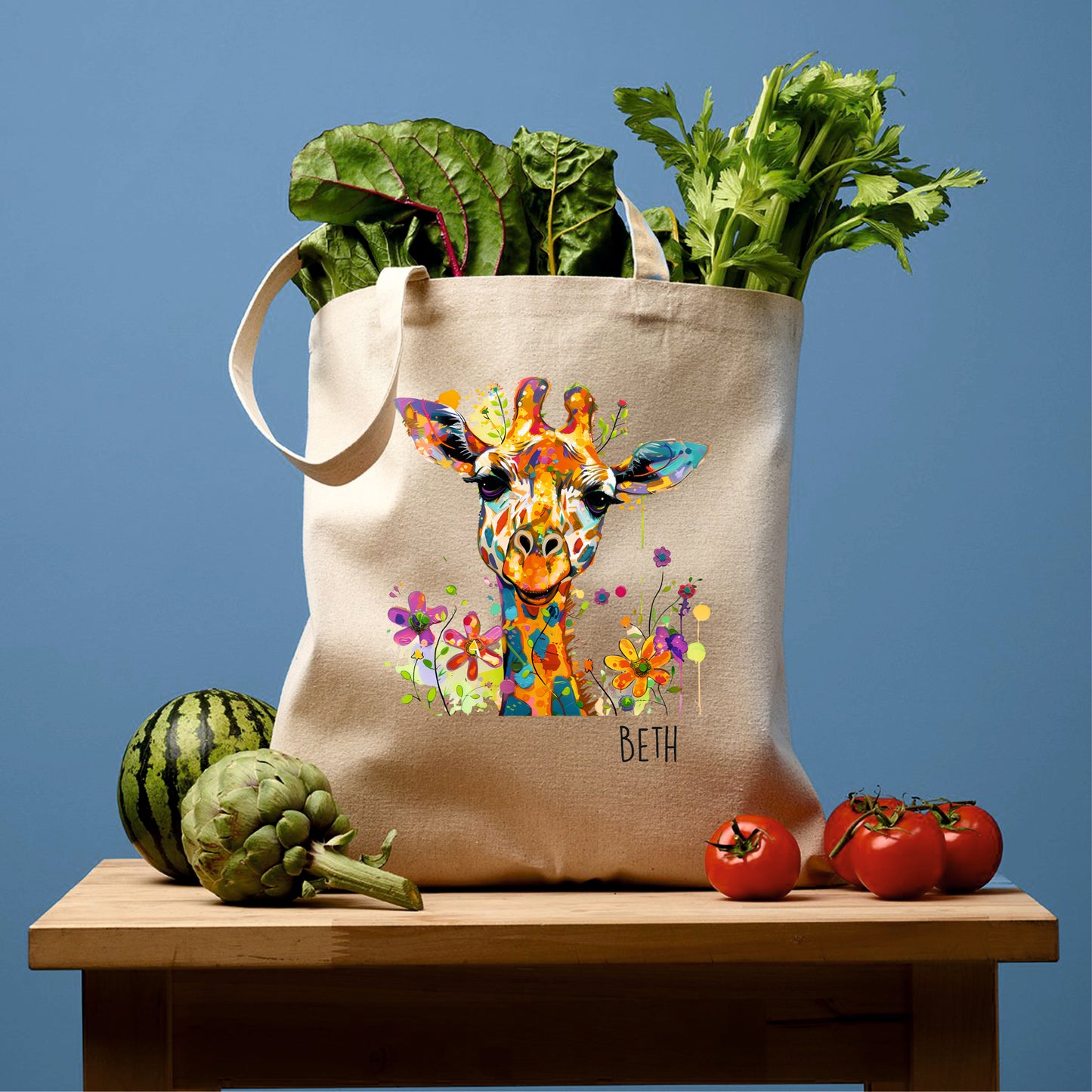 Personalised Giraffe Cotton Shopper - RL100