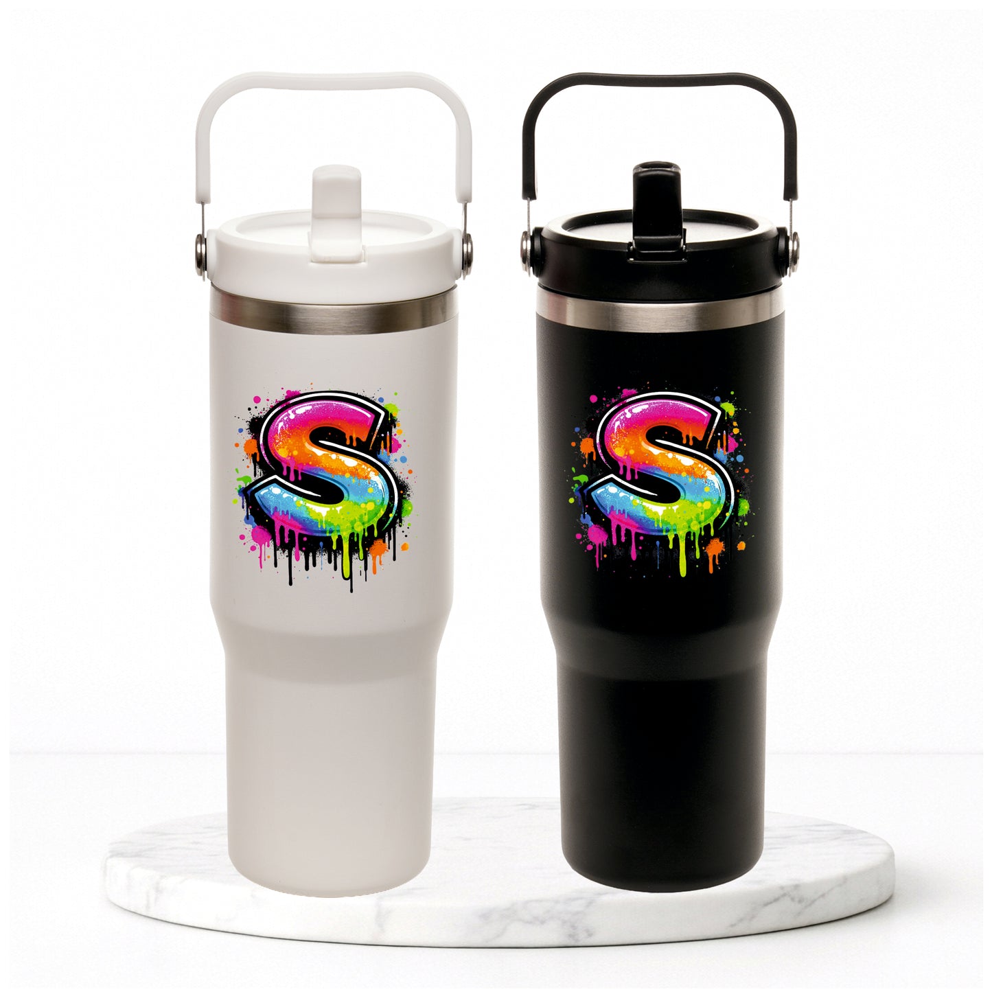 Personalised Graffiti Initial - Everest Hydra-Flip 900ml Travel Mug with Bucket Handle.