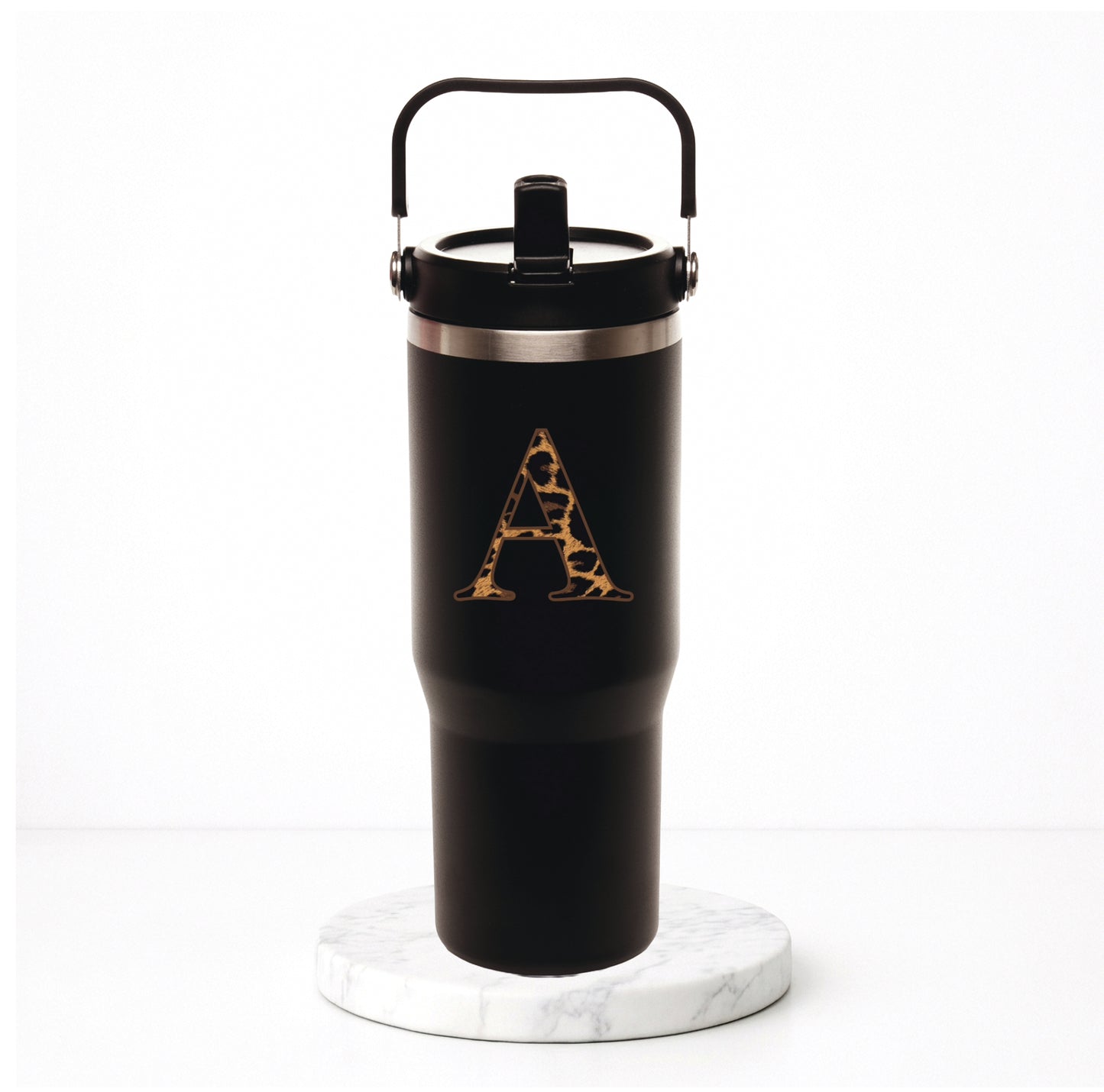 Personalised Leopard Initial - Everest Hydra-Flip 900ml Travel Mug with Bucket Handle