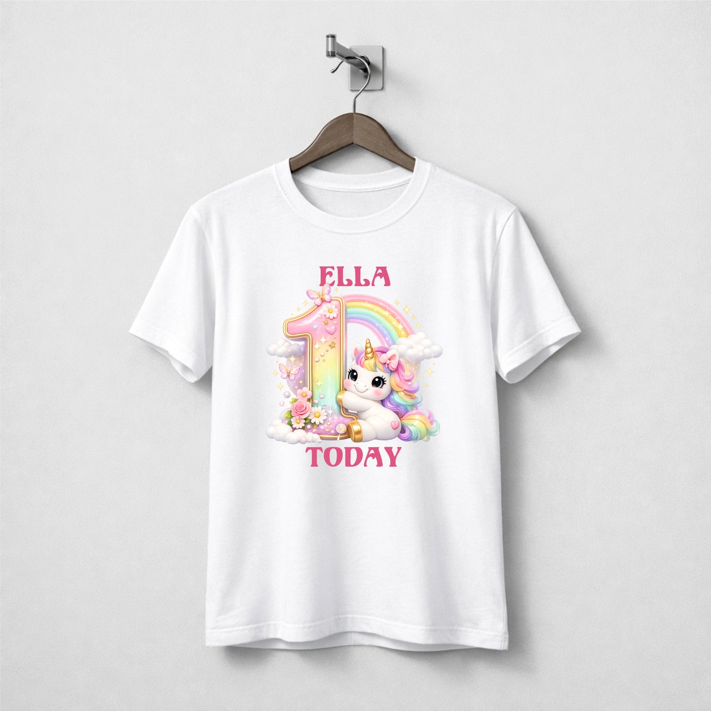 Personalised Unicorn Birthday Tee Shirt.