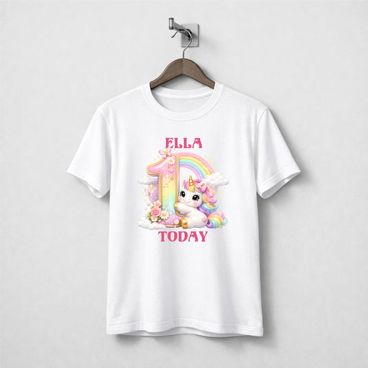 Personalised Unicorn Birthday Tee Shirt.
