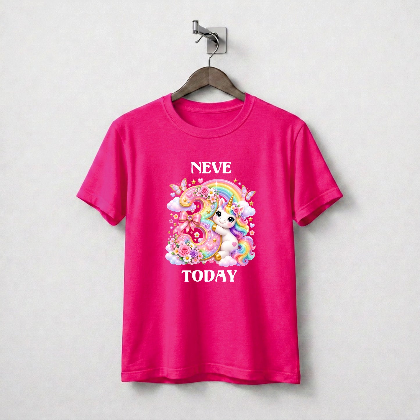 Personalised Unicorn Birthday Tee Shirt.