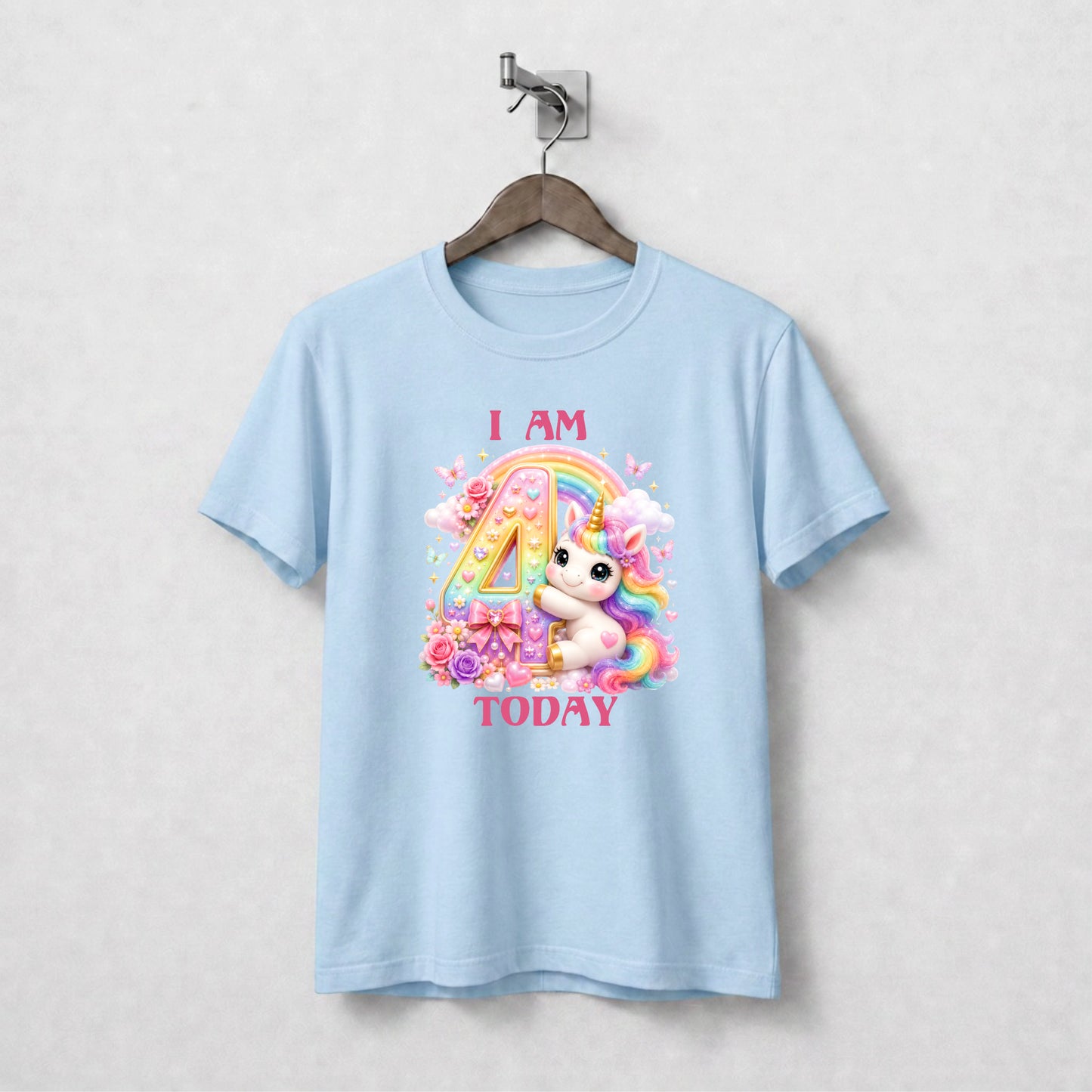 Personalised Unicorn Birthday Tee Shirt.