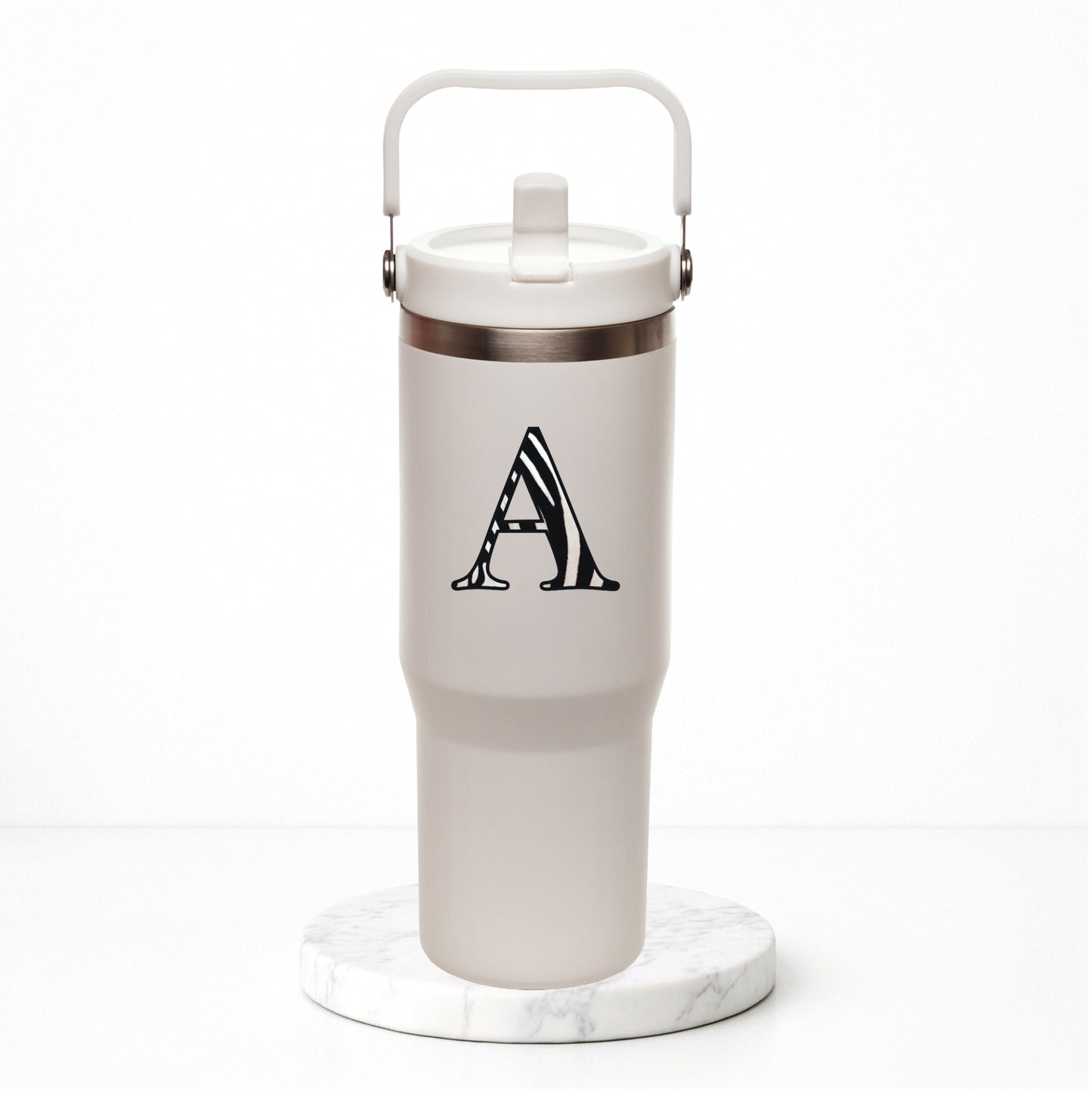 Personalised Zebra Initial - Everest Hydra-Flip 900ml Travel Mug with Bucket Handle.