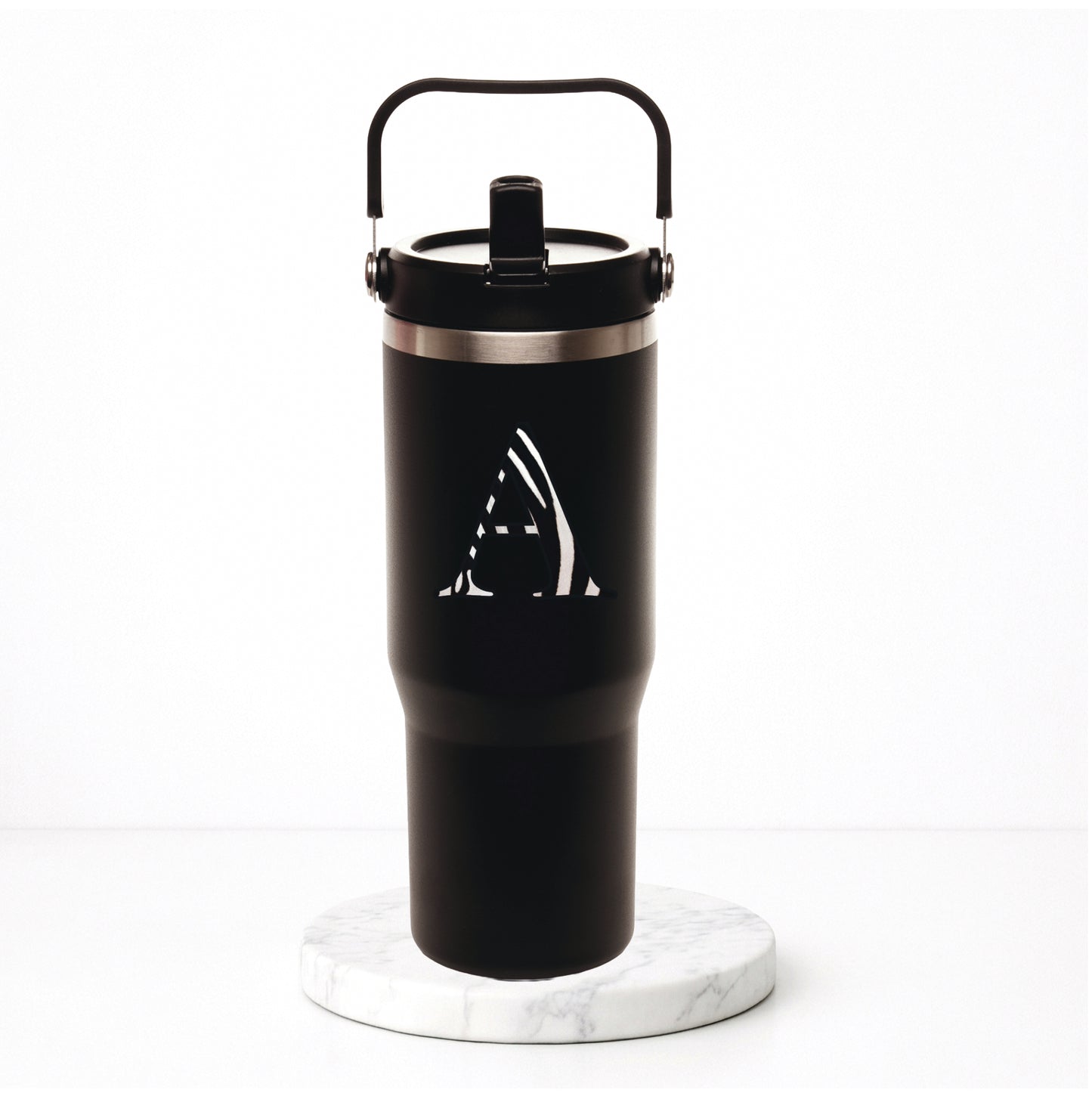 Personalised Zebra Initial - Everest Hydra-Flip 900ml Travel Mug with Bucket Handle.